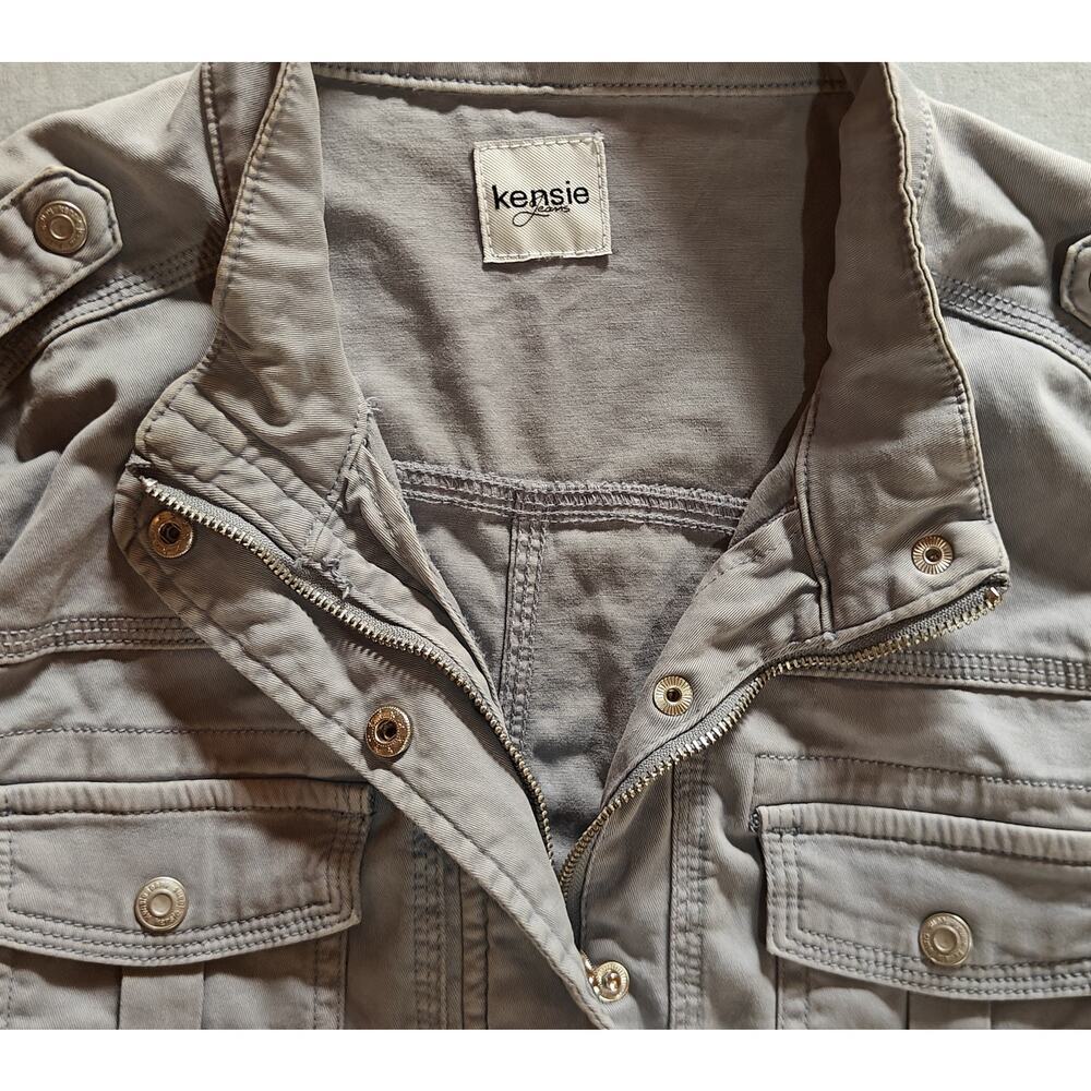 Kensie Utility Military Jacket Taupe Zip Snap Front - Picture 4 of 4